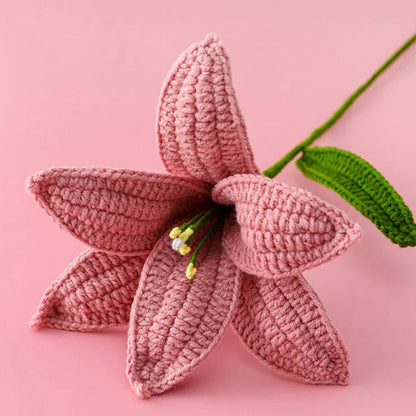 Artificial Flowers Hand-Knitted Lily Mother' Day Gift Crochet Flowers Homemade Bouquet Flower Home Desktop Decor Valentine'S Day