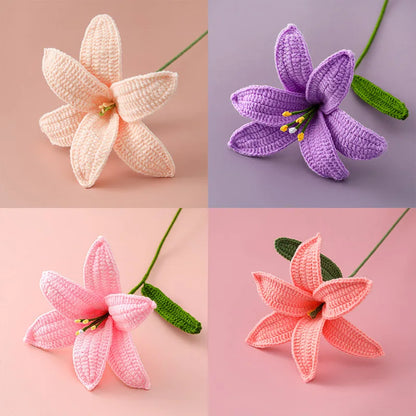 Artificial Flowers Hand-Knitted Lily Mother' Day Gift Crochet Flowers Homemade Bouquet Flower Home Desktop Decor Valentine'S Day