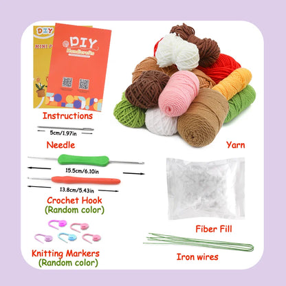 6Pcs Crochet Potted Flower Kit for Beginners with Video Tutorial Cotton Knitting Yarn Thread Needles Hooks Knit Tool Set