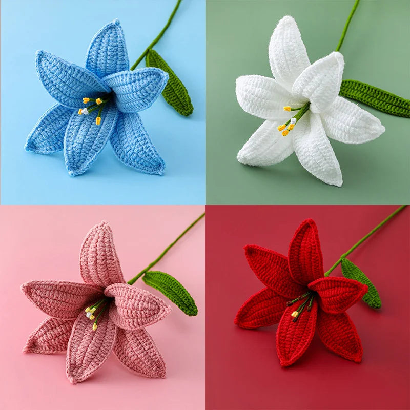 Artificial Flowers Hand-Knitted Lily Mother' Day Gift Crochet Flowers Homemade Bouquet Flower Home Desktop Decor Valentine'S Day