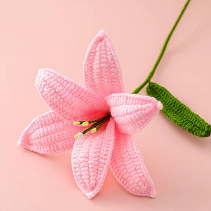 Artificial Flowers Hand-Knitted Lily Mother' Day Gift Crochet Flowers Homemade Bouquet Flower Home Desktop Decor Valentine'S Day